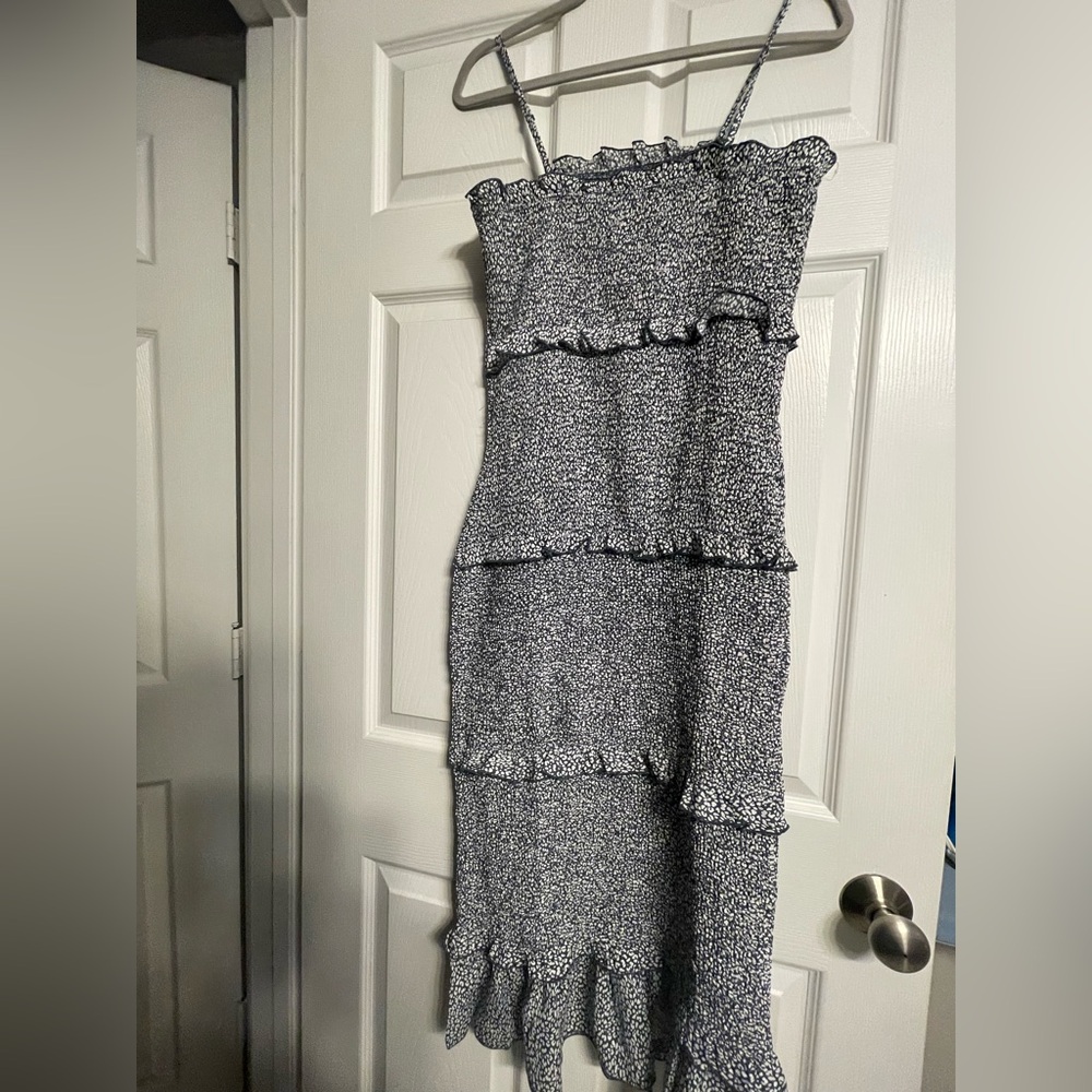 Elegant Navy and White Ruffle Dress